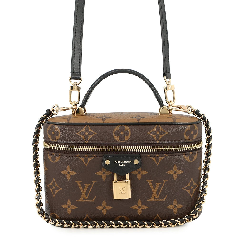 Louis Vuitton Monogram Reverse Vanity Chain Pouch Clutch Shoulder Bag Black